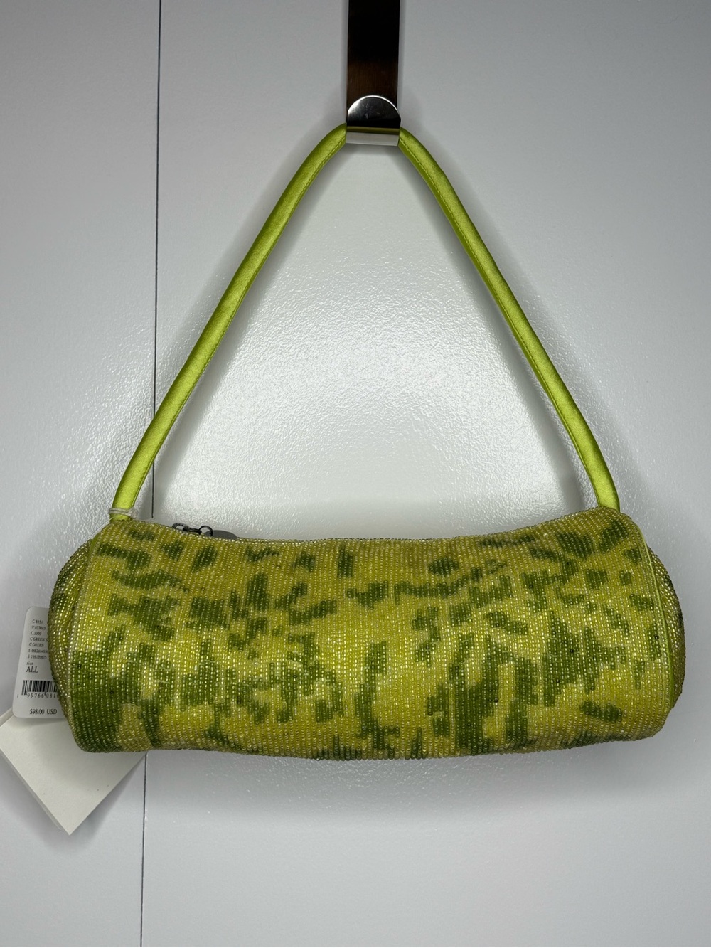 Free People Bailey Beaded Barrel Shoulder Handbag Purse Lime Green - NWT - Picture 5 of 10